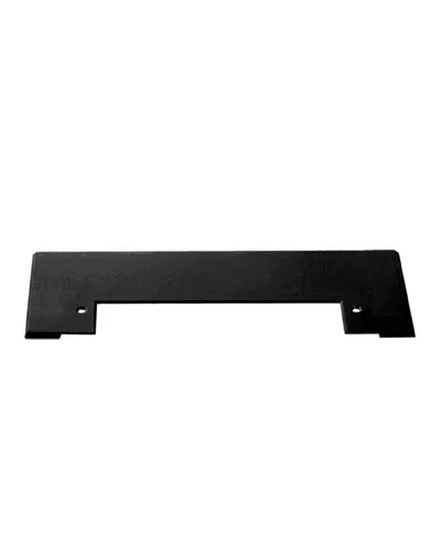 A black metal plate with two holes for mounting.