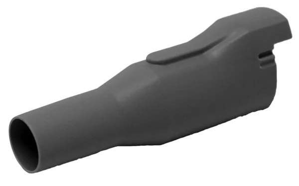 A black plastic object with a handle on it.