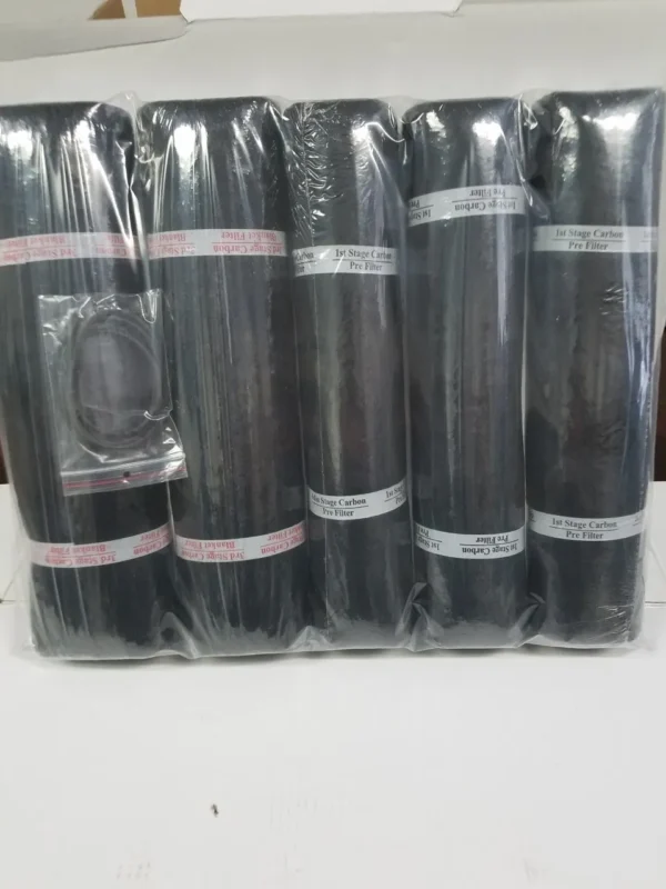 A group of rolls of black plastic wrap.