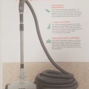 A vacuum cleaner is on display next to a hose.