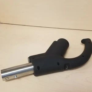 A black handle with a metal tube attached to it.