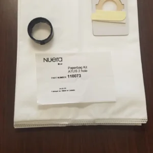 A paper bag with some papers and a ring