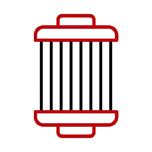 A red and black graphic of an air filter.